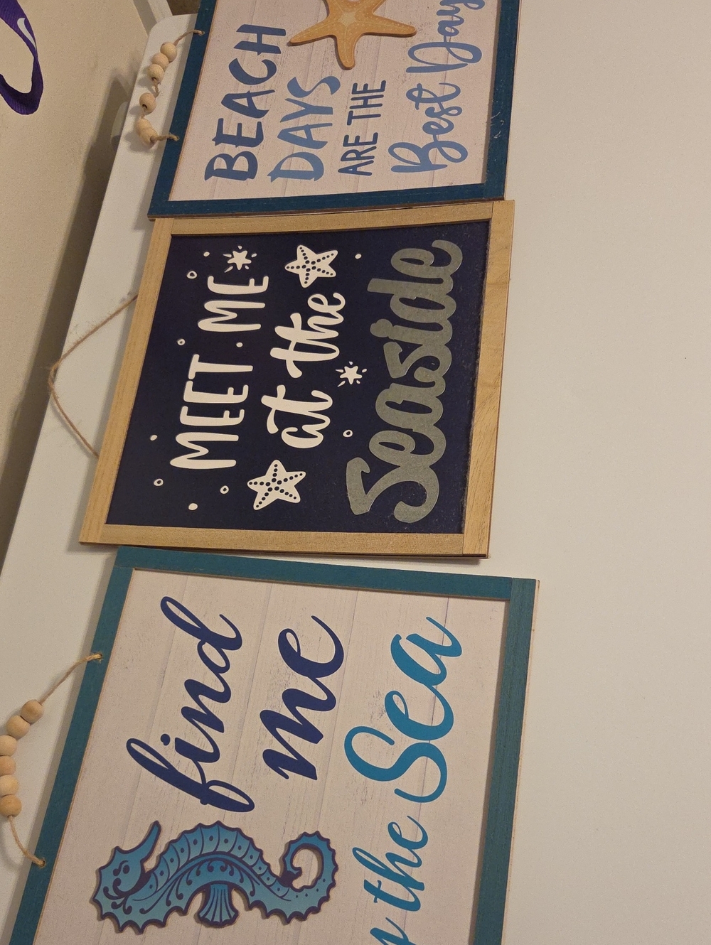 Coastal Wall Signs Trio - Teal, Navy & White